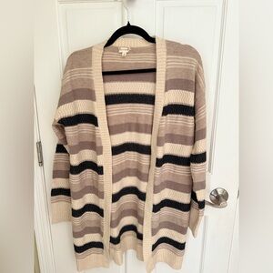 Hem & Thread‎ Beige and Black Striped Cardigan